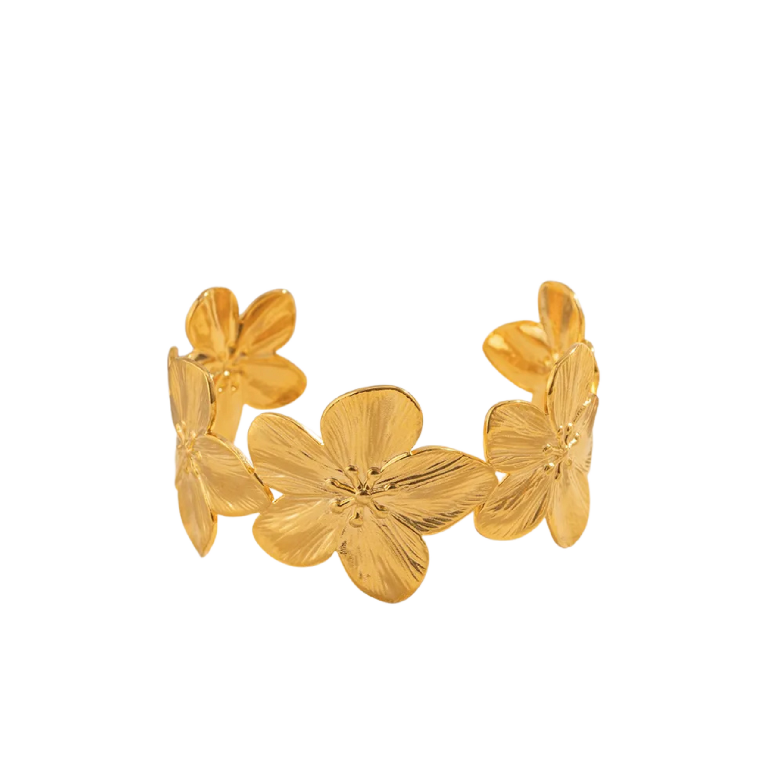 Flowerbomb – Waterproof gouden armband op witte achtergrond – Meena Rotterdam